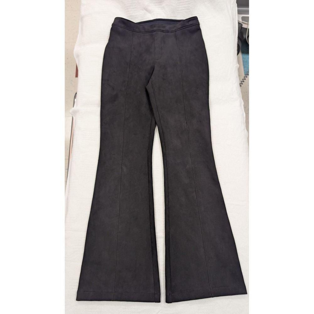 Spanx Black Faux Suede Flare Pants Size L Stretch Pull On High Rise